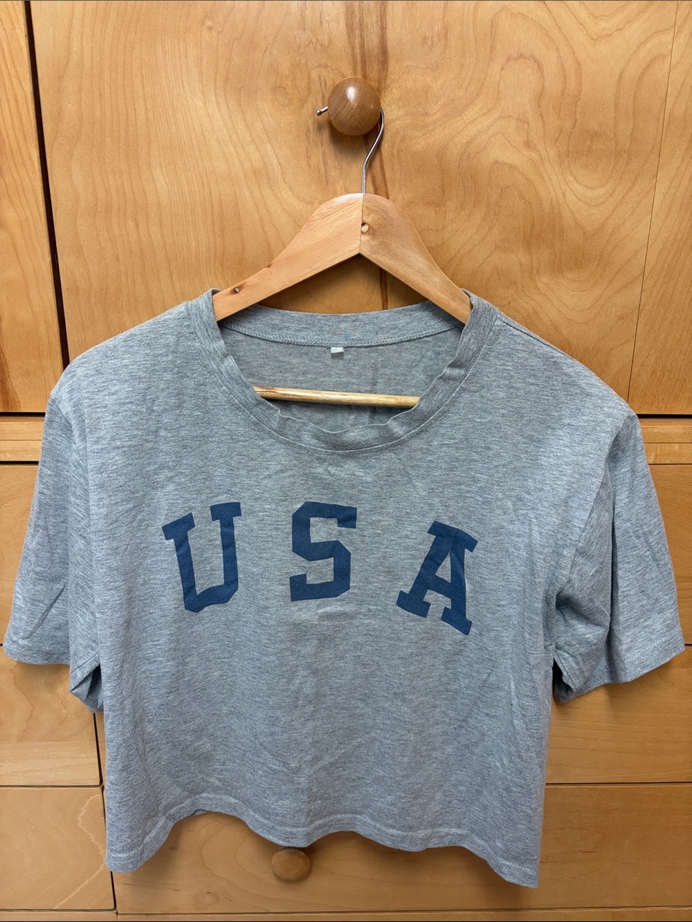 Gray USA Cropped Tee - Navy Lettering